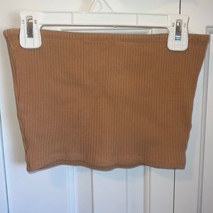 Light brown cropped tube top with vertical line detail